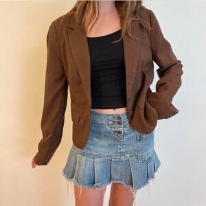 Brown plaid blazer jacket preppy cute y2k retro career office siren